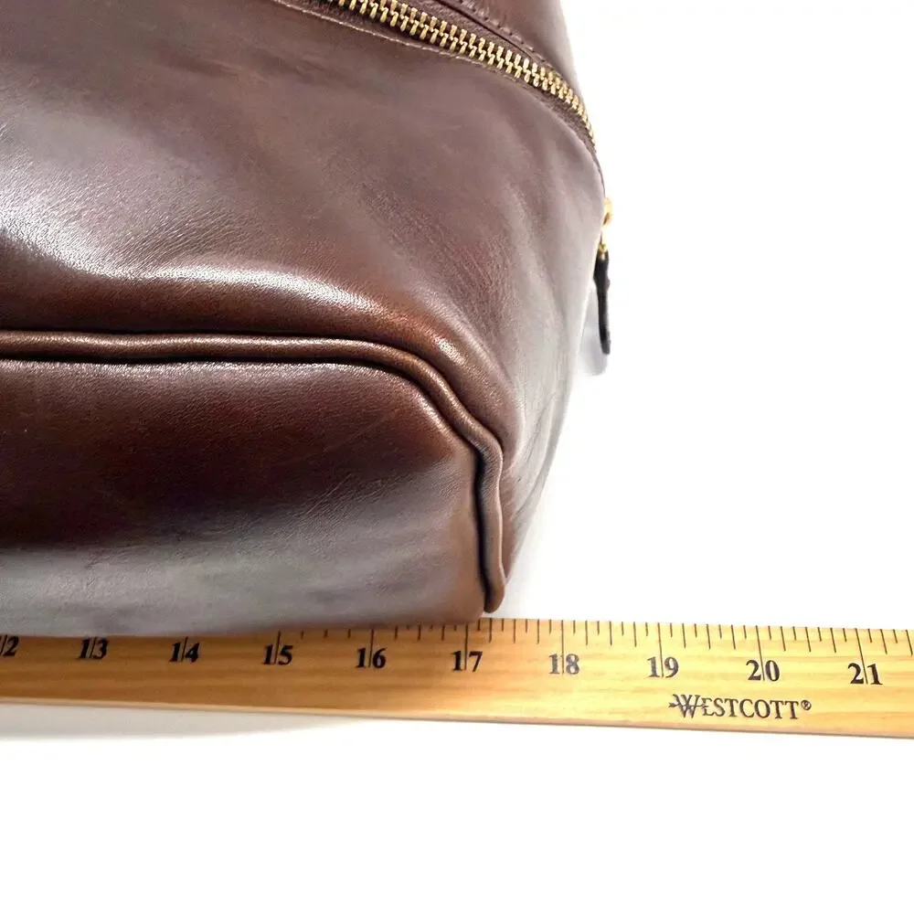 NWT Mulholland Brown Leather Golf Shoe Bag Luxury Travel Case Faux Fur Lined
